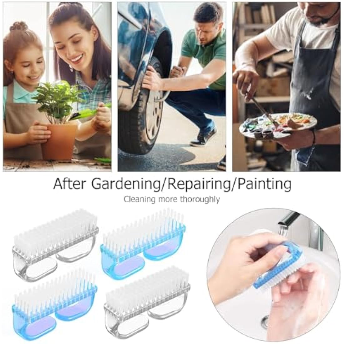 Larbois 4 Pcs Nail Scrubbing Brush – Soft Bristle Hand & Fingernail Cleaner