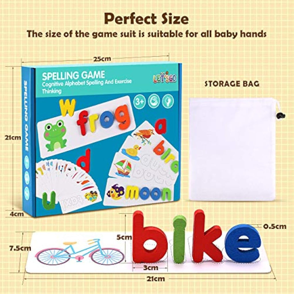 Qukir Spelling Games: Wooden Alphabet Flash Cards Montessori Learning Toy