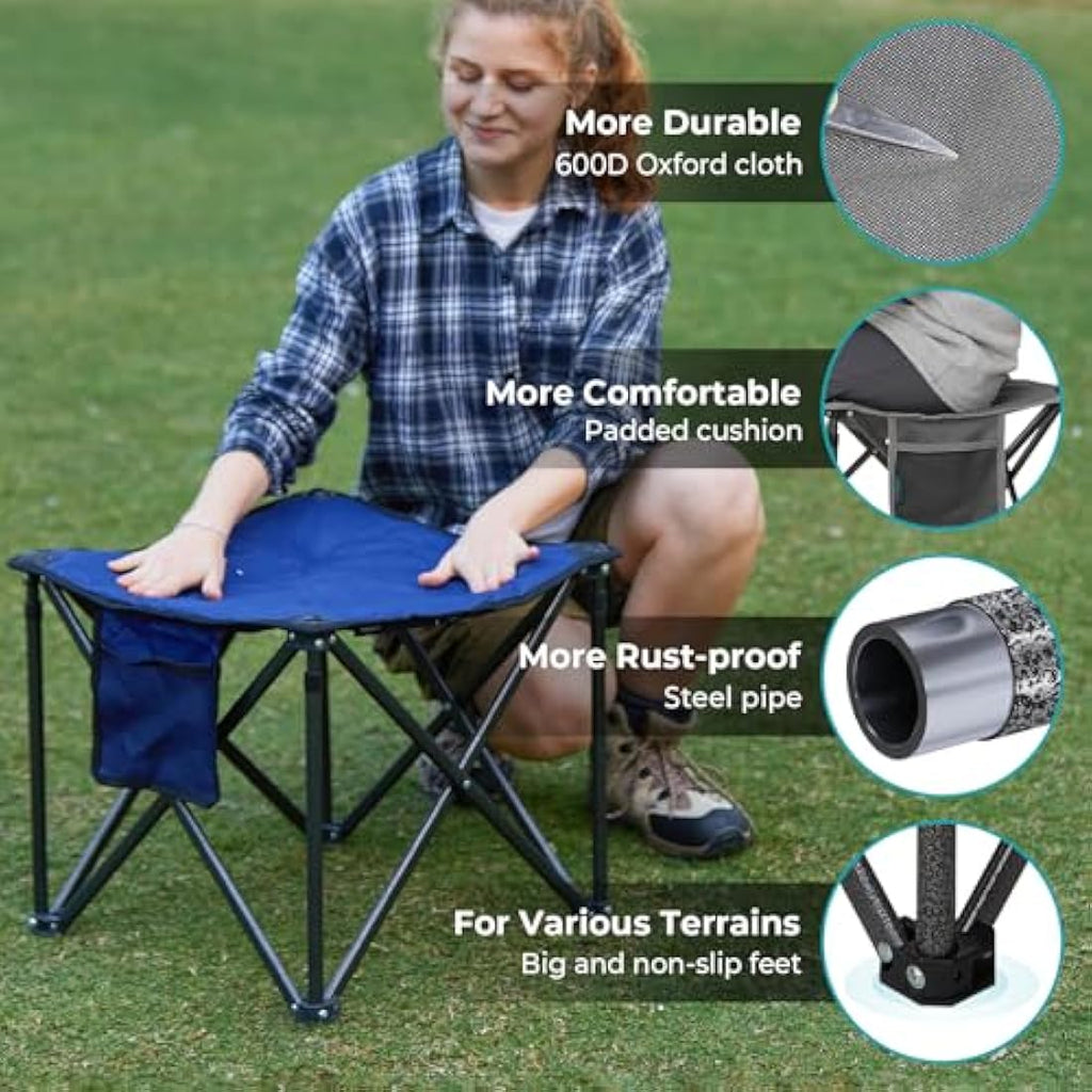 FUNDANGO Heavy Duty Camping Stool | 400 Lbs Padded Folding Seat – Grey