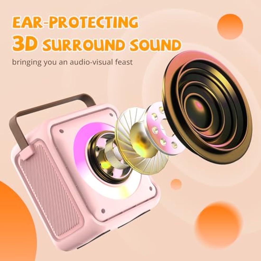 Ankuka Portable Karaoke Machine with Wireless Microphone & LED - Pink