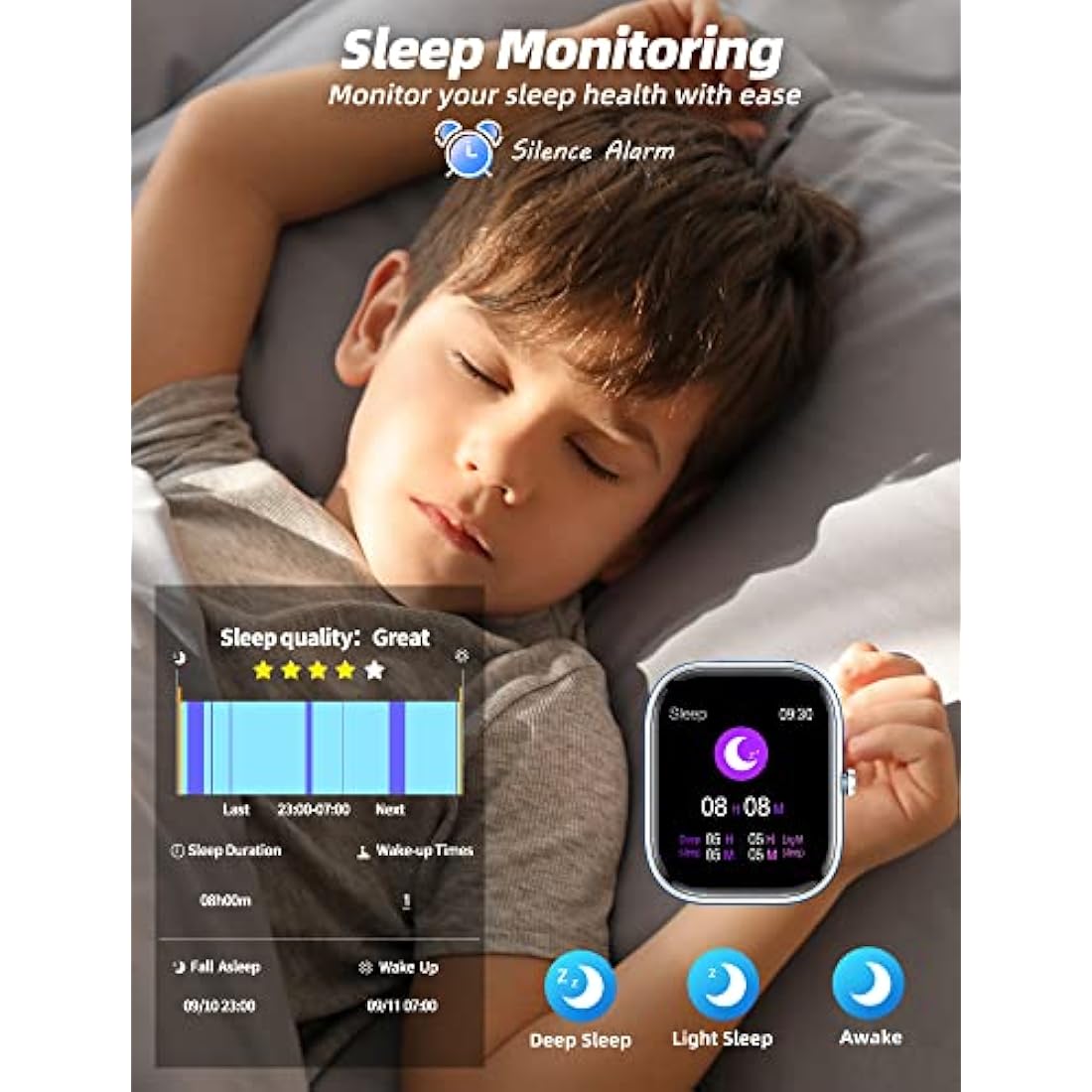 Slothcloud Kids Smart Watch – IP68 Waterproof Fitness Tracker, Blue
