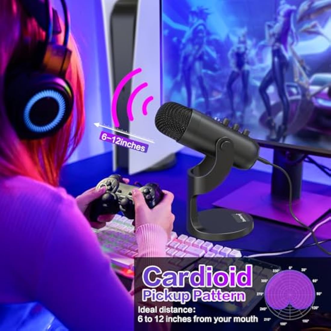 ZealSound USB Condenser Gaming Microphone for PC, PS5 & iPhone – Mute & Echo