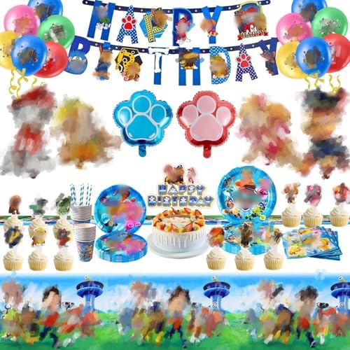 Jolof Store Dog Birthday Party Decorations | 105PCS Cartoon Tableware Set