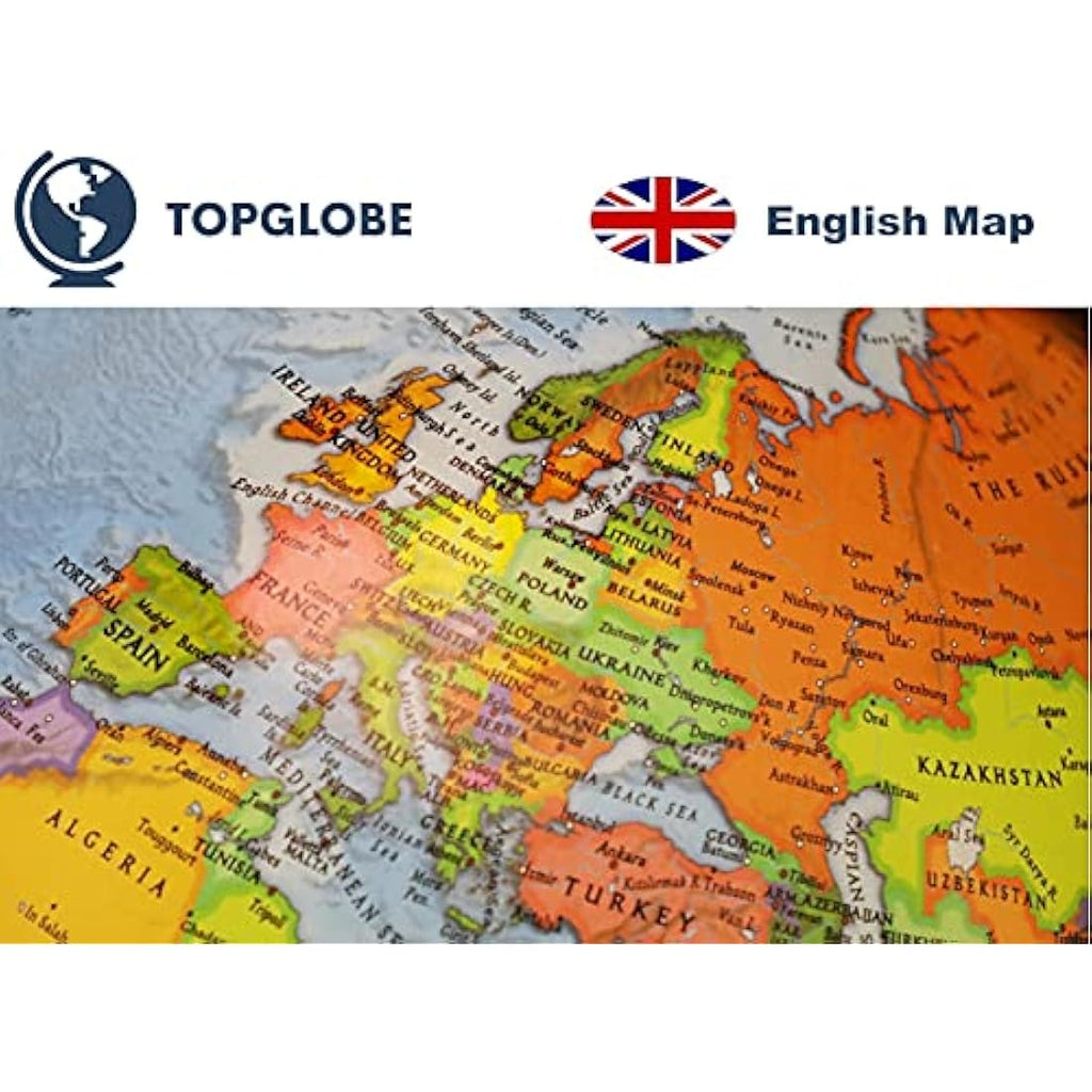 TopGlobe 30cm Educational World Globe – 360° Rotating Desktop Map