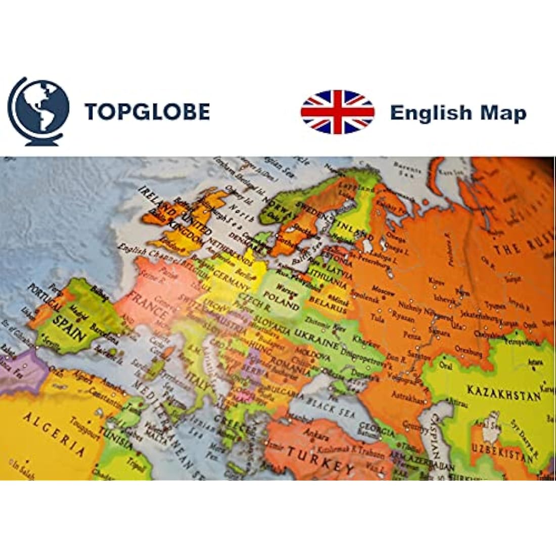 TopGlobe 30cm Educational World Globe – 360° Rotating Desktop Map