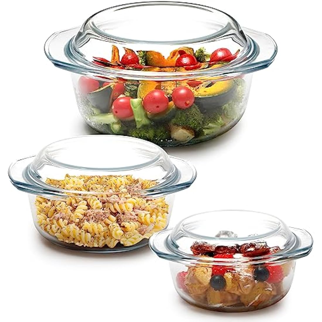 NUTRIUPS Tempered Glass Casserole Dish Set with Lids – 3 Piece Stackable
