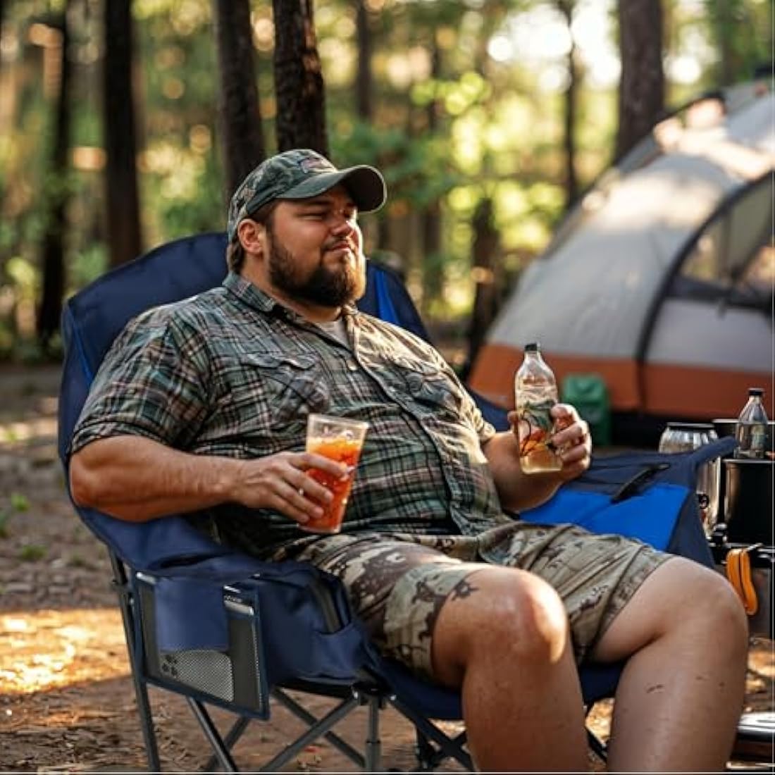 Overmont Oversized Camping Chair | Heavy-Duty Padded Folding Seat