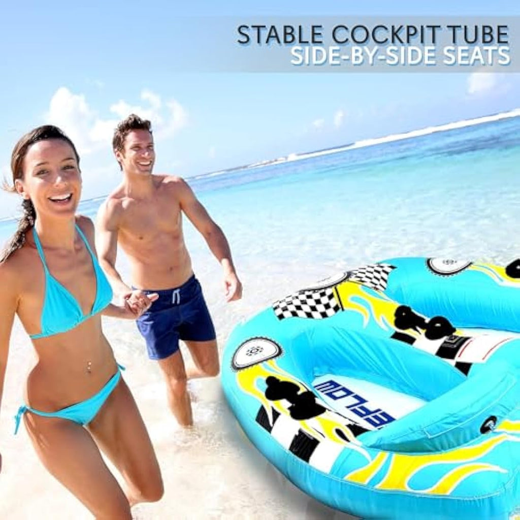 SereneLife 2-Person Inflatable Towable Tube – Blue PVC Water Raft