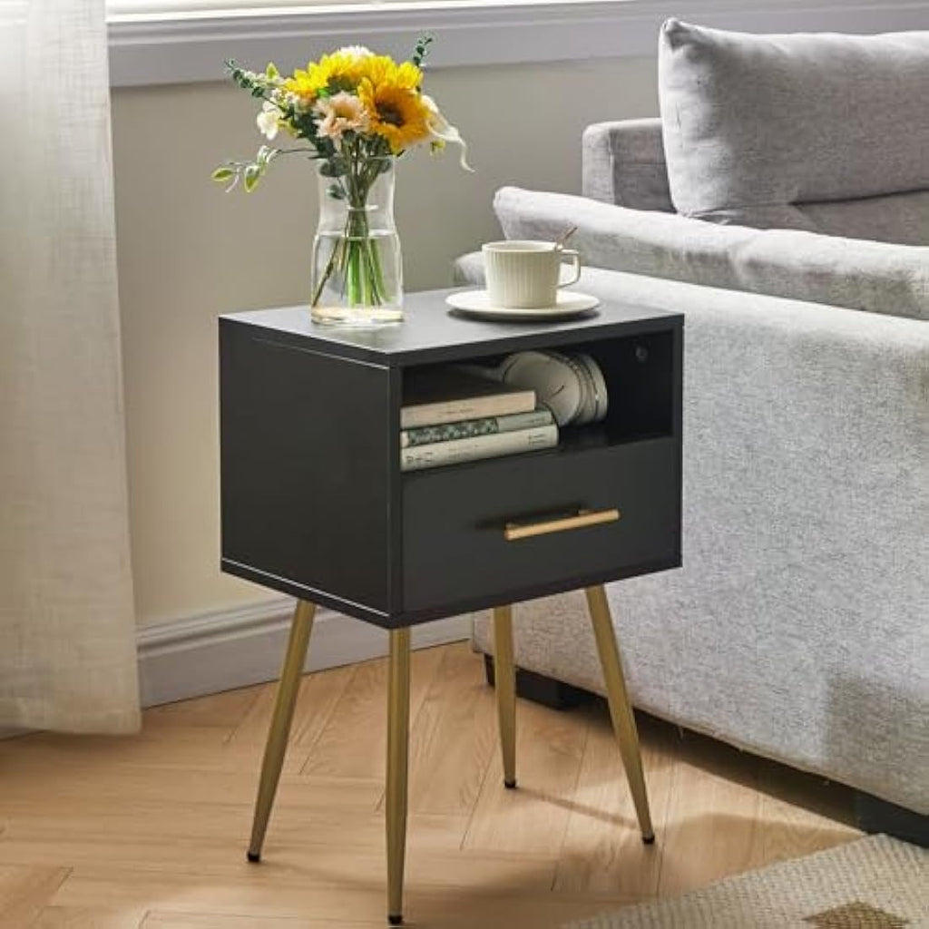 IBUYKE Mid-Century Modern Nightstand | 2-Tier Black End Side Table