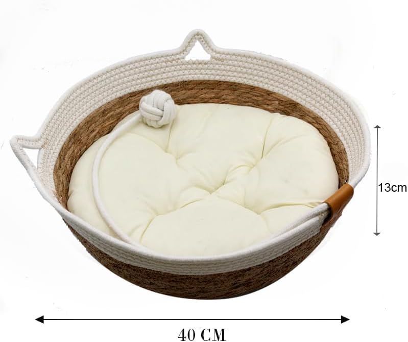 Rukuapid Rattan Cat Basket Bed – Wicker Round Pet Nest with Cotton Cushion