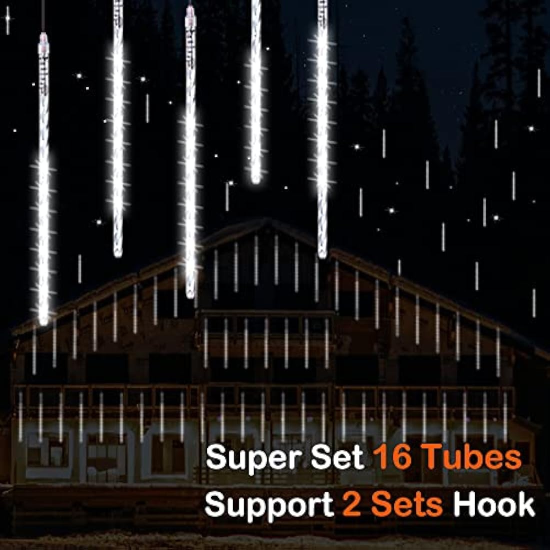Vikdio Meteor Shower Lights – 16 Tube 480 LED Waterproof Outdoor White
