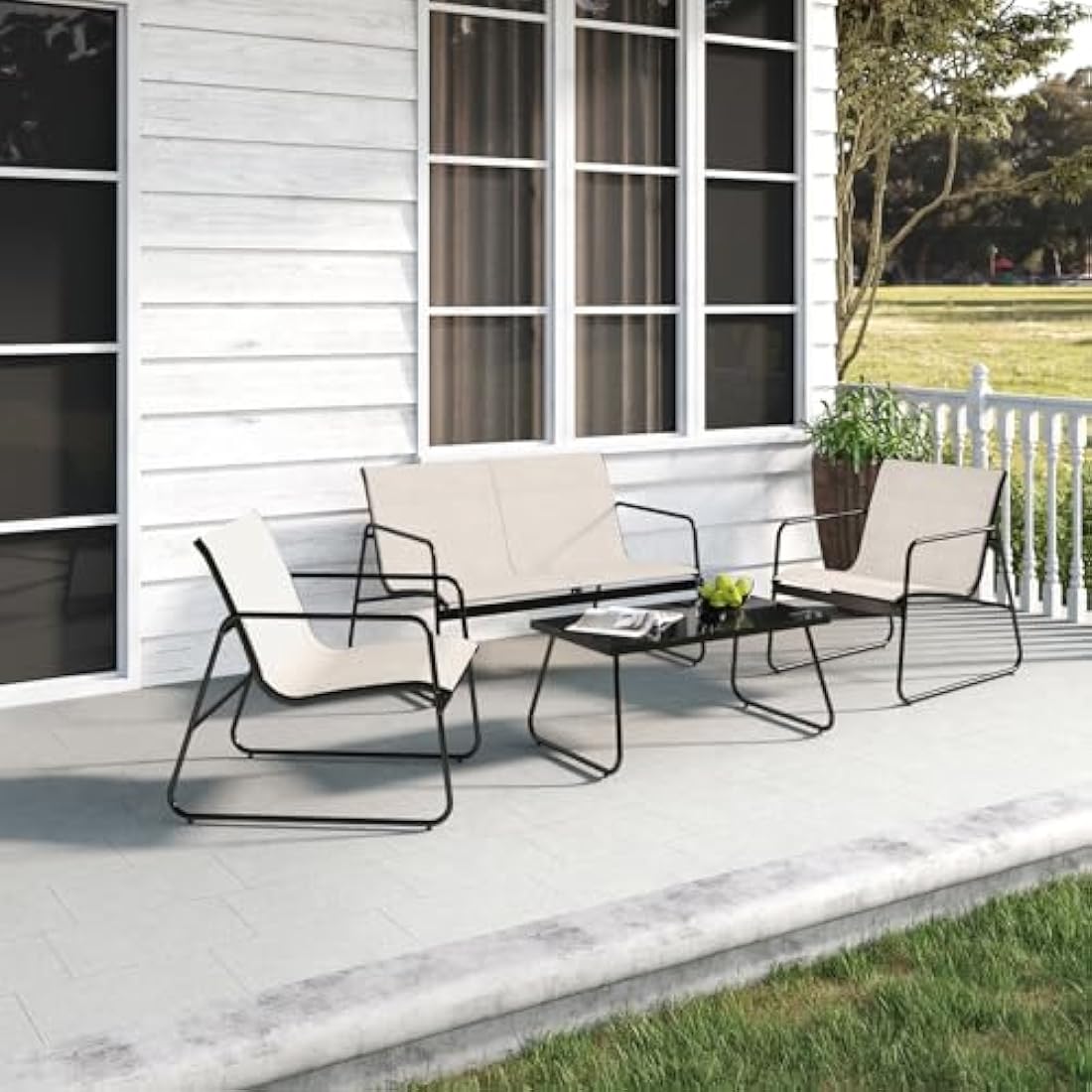 Jolof Store 4-Piece Patio Conversation Set – Mesh Outdoor Furniture, Beige