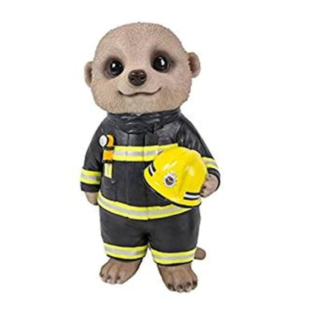 Vivid Arts Fireman Baby Meerkat Garden Ornament | Resin Animal Statue