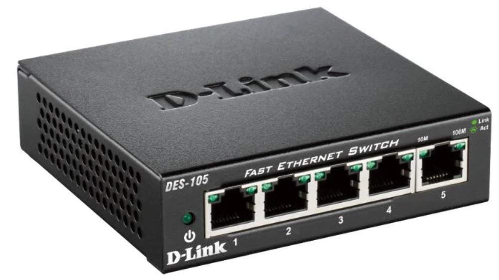 D-Link DES-105/B 5-Port Fast Ethernet Metal Desktop Switch | Fanless