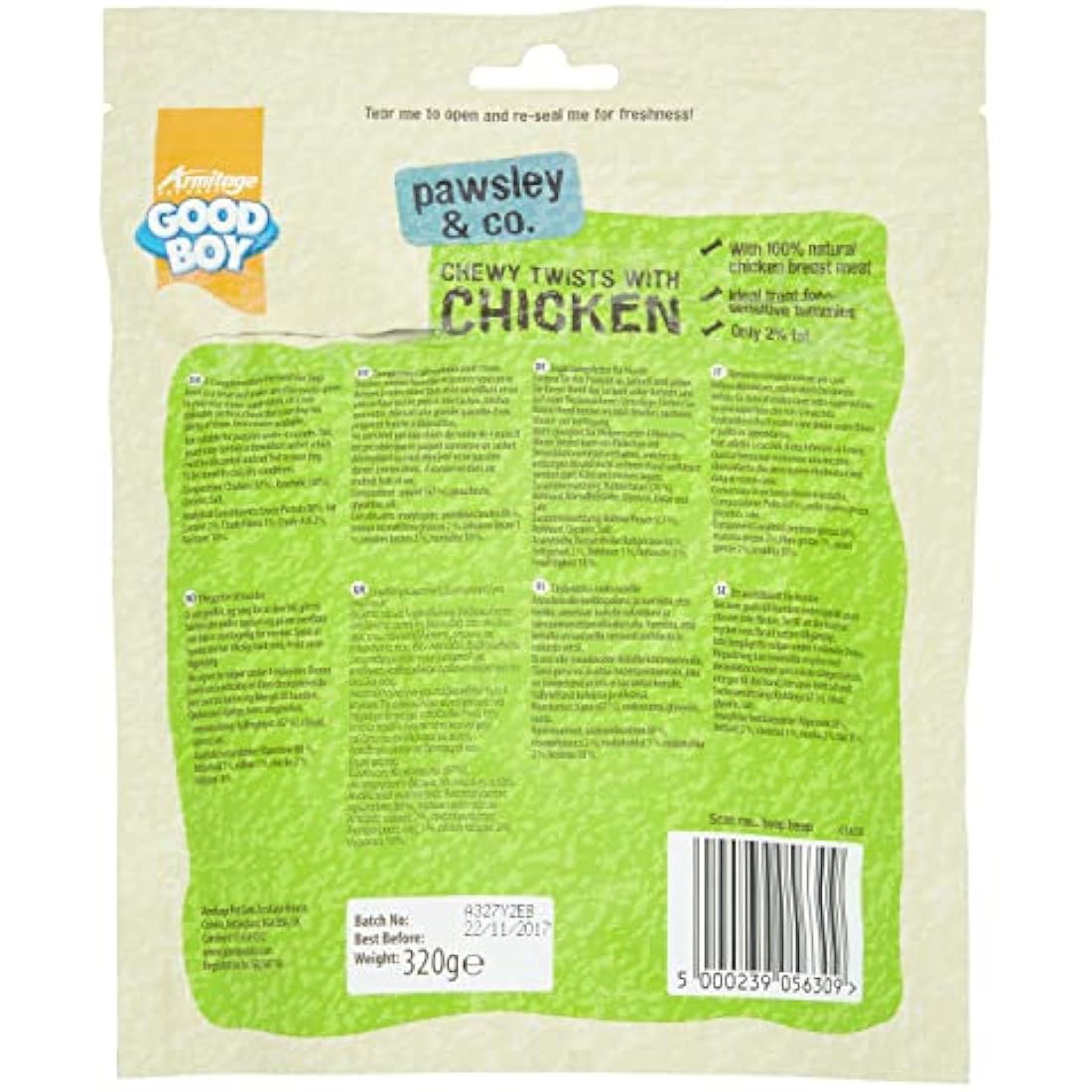 Good Boy Chicken Chewy Twists Dog Treats – Grain Free & High Protein, 320g