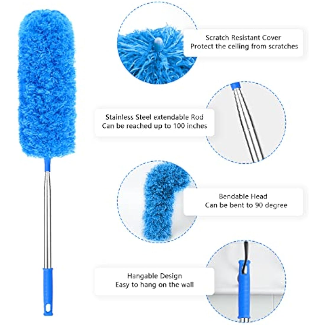 ENJSD Microfiber Feather Duster – 100 Inch Extendable Telescopic Pole