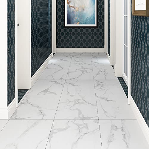 Jolof Store Grey White Marble Peel and Stick Vinyl Floor Tiles - 4 Pack