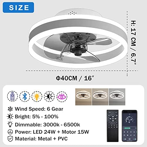 Jolof Store Modern LED Ceiling Fan with Light - 40CM Black Remote Control