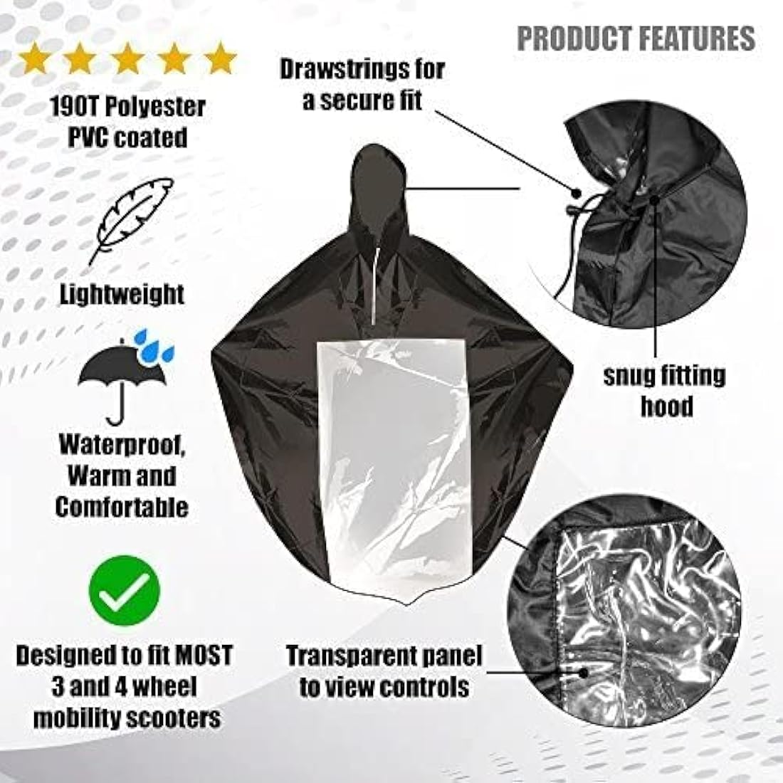 KACIOPOO Mobility Scooter Rain Poncho – Waterproof Reflective Cape Cover