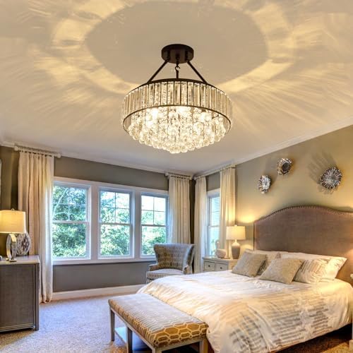 Jolof Store Modern 6-Light Crystal Chandelier – Black Flush Mount Light