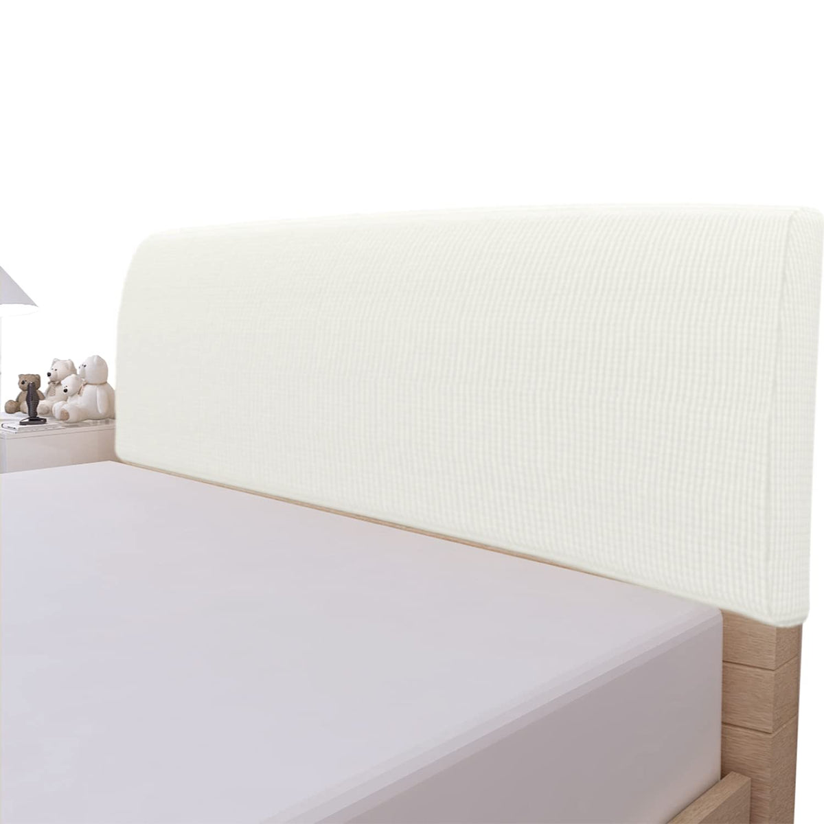 Easy-Going Stretch Bed Headboard Slipcover, Small Square Jacquard Furniture Cover, Dustproof Protector Cover for Bedroom Decor Queen, Cream
