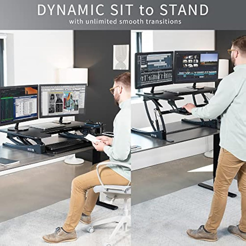 VIVO 91cm Height Adjustable Dual Monitor Stand Up Desk Converter - Black