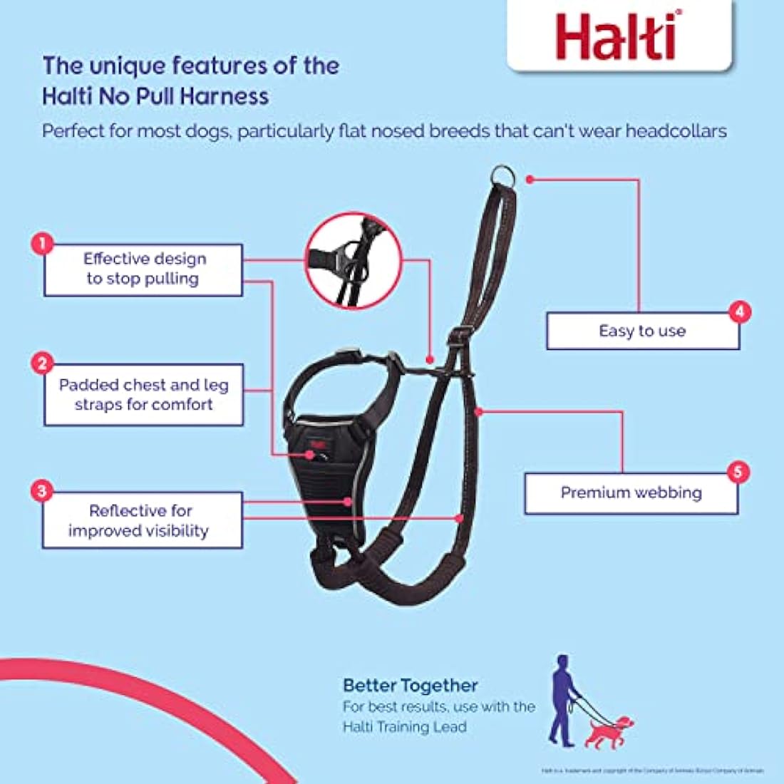 Halti No Pull Dog Harness & Training Leash Set | Large, Black