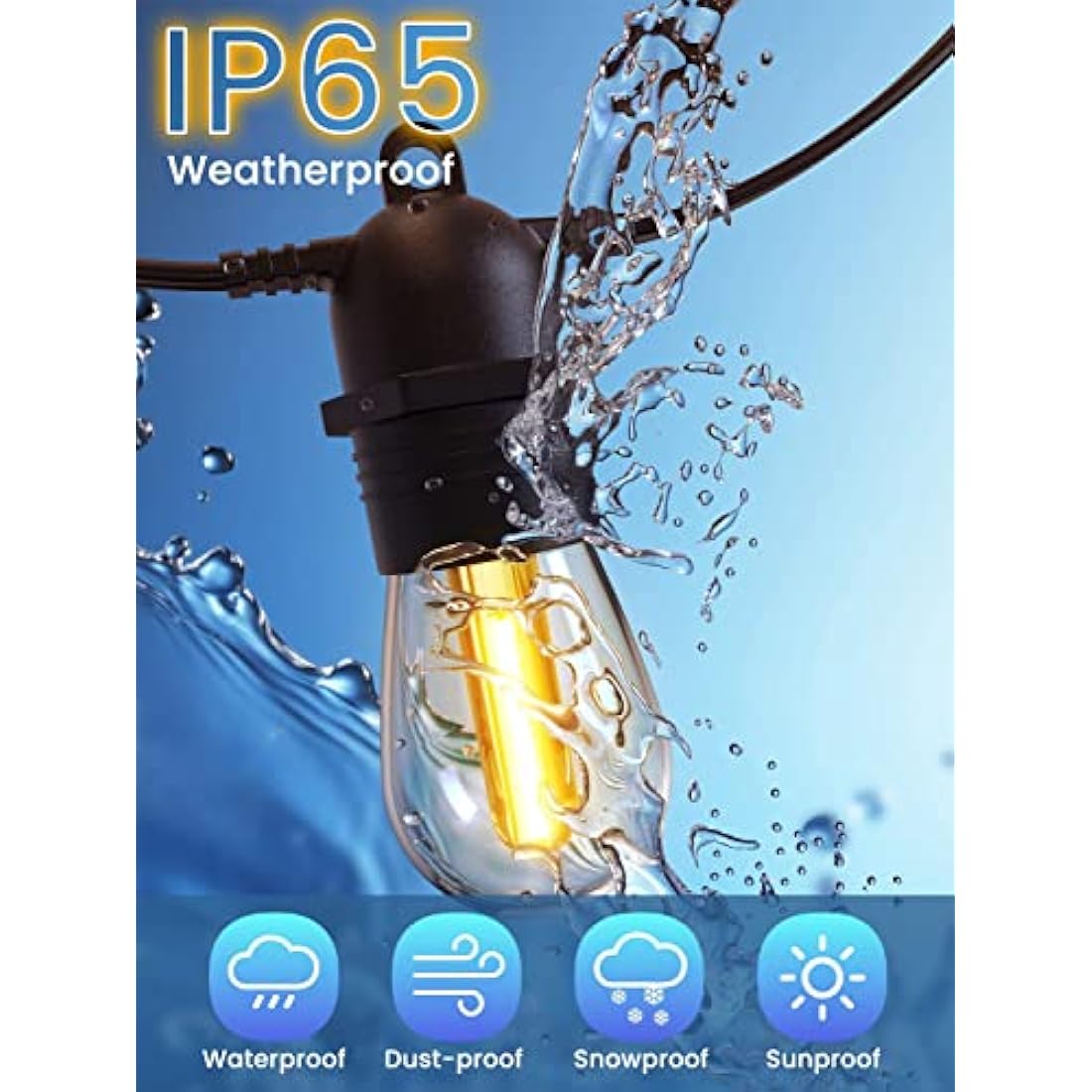 GlobaLink 53FT Outdoor Festoon Lights – IP65 Waterproof LED Garden String