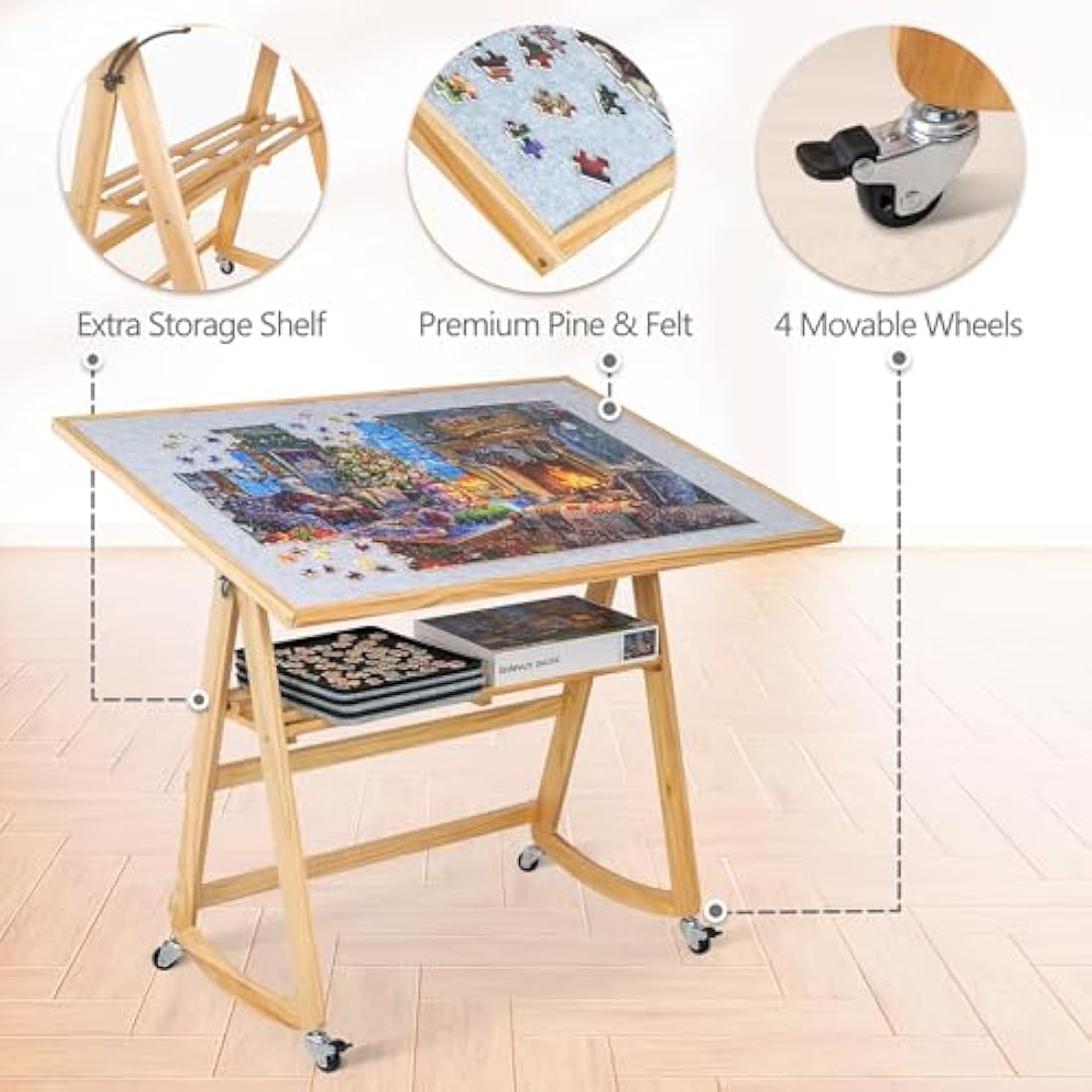 LAVIEVERT 1500 Piece Jigsaw Puzzle Table with Legs, Cover & Wheels