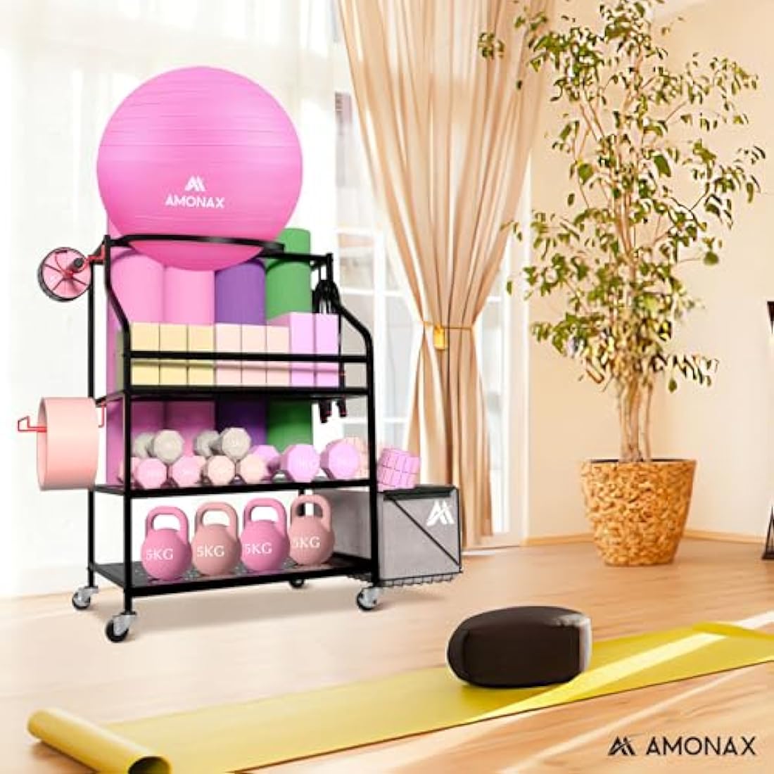 Amonax Home Gym Storage Rack | Mobile Weight Stand & Fitness Organizer