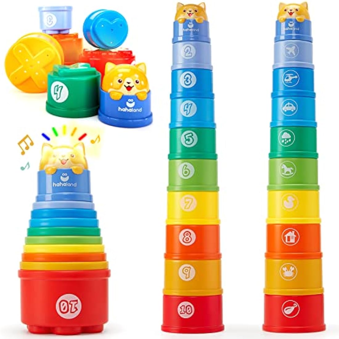Hahaland Rainbow Stacking Cups – 10 Pcs Educational Baby Bath Toys