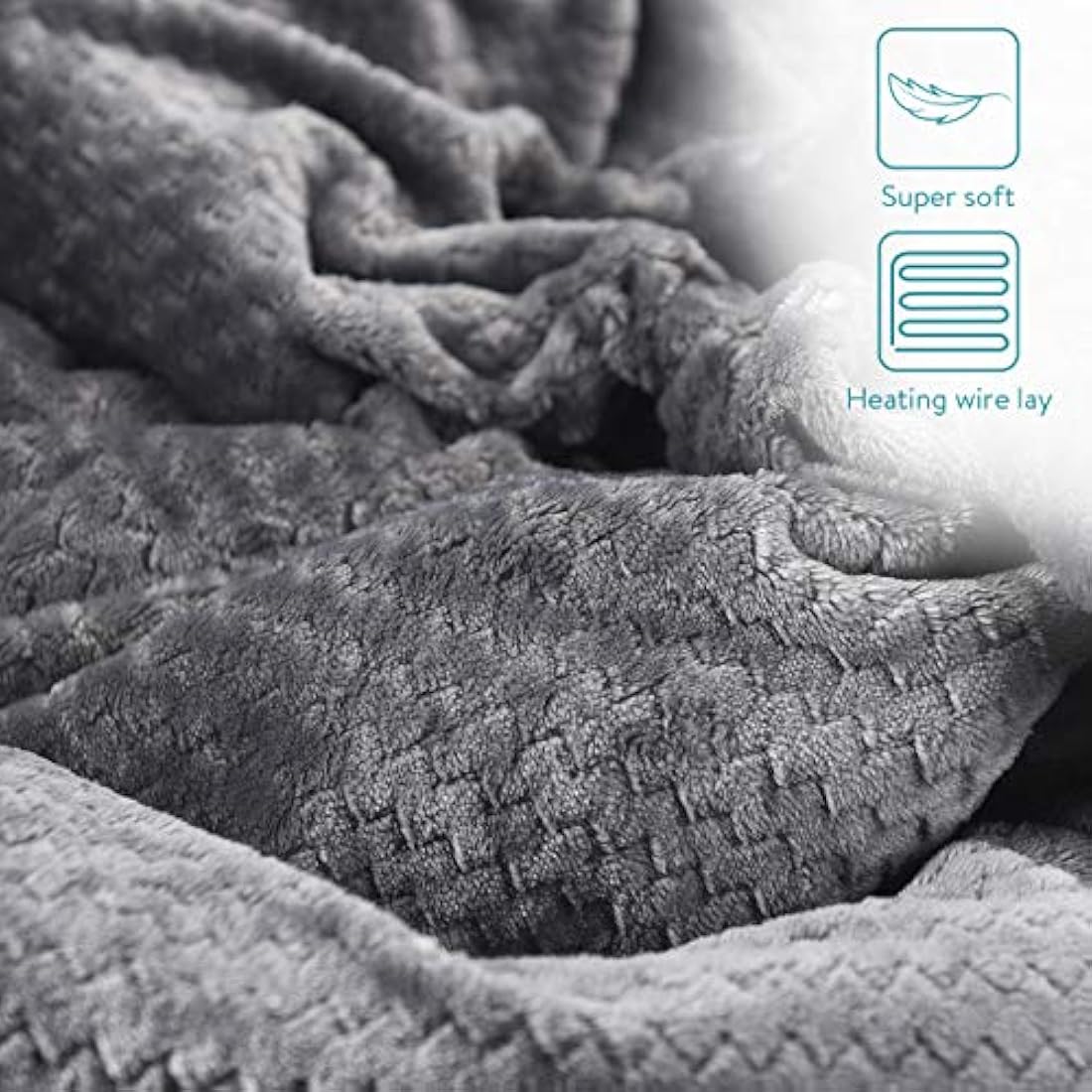 Navaris Heated Throw Electric Blanket - Grey/White Faux Fur - 180x130cm