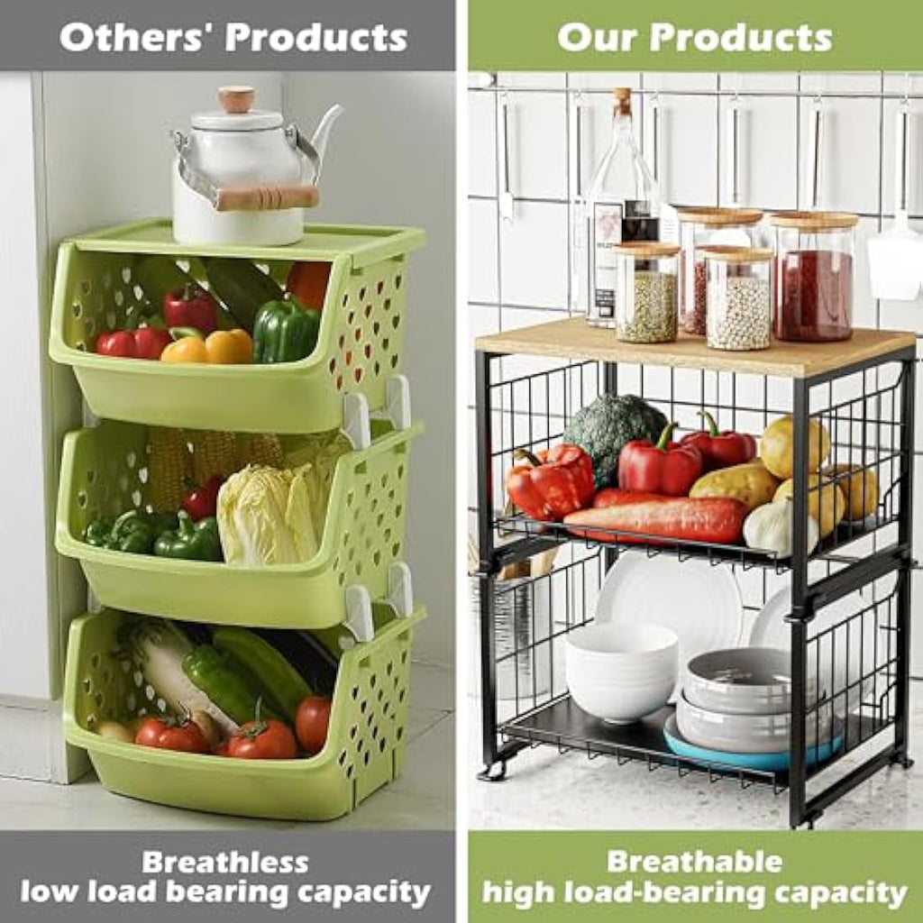 UMDONX 2-Tier Fruit Rack – Stackable Wire Vegetable Storage Basket, Black