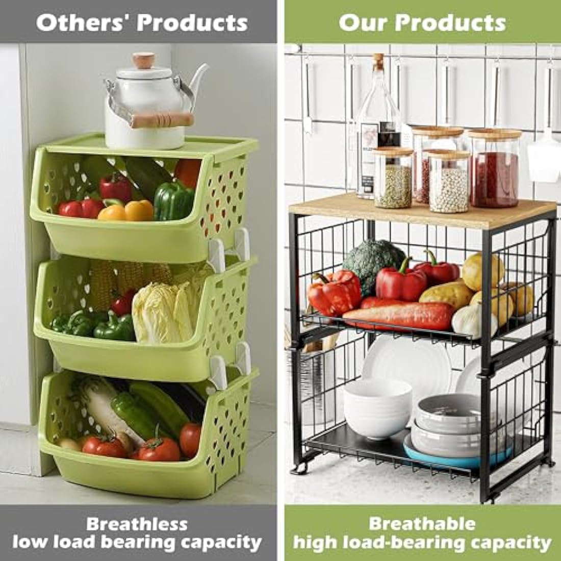 UMDONX 2-Tier Fruit Rack – Stackable Wire Vegetable Storage Basket, Black