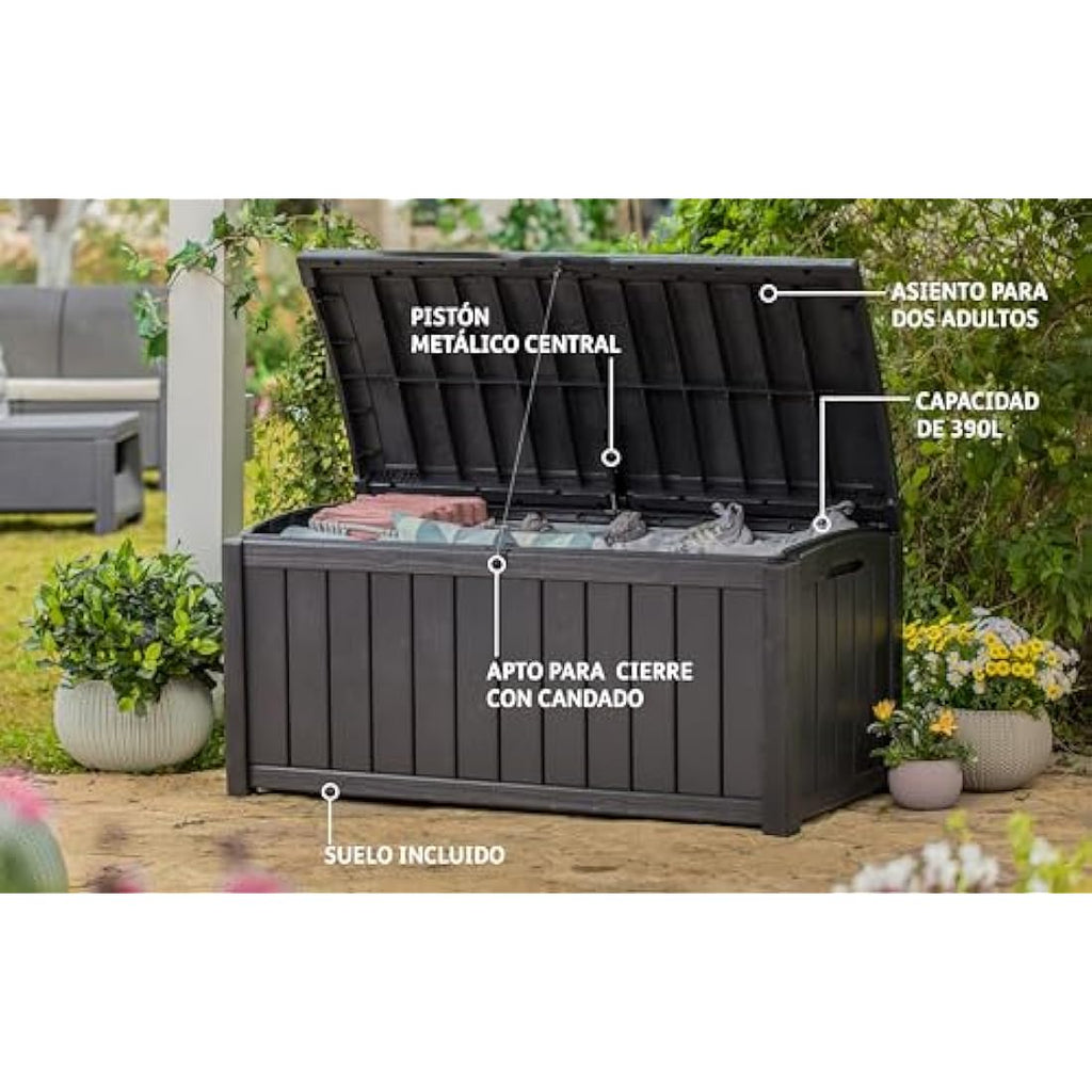 Keter Glenwood 390L Outdoor Garden Storage Box - Brown Resin Deck Chest