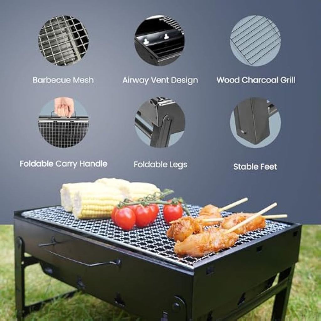 CUQOO Portable Charcoal BBQ Grill – Foldable Stainless Steel Camping Smoker
