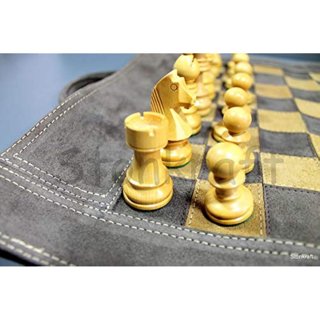 Roll-Up Leather Chess Set with Wooden Pieces – Brown Grey