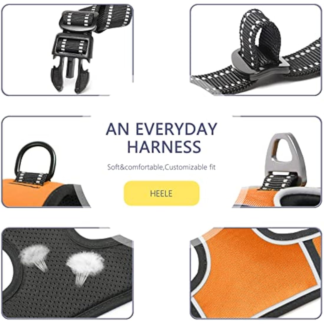 HEELE No Pull Dog Harness | Reflective Padded Adjustable Vest - Orange, S