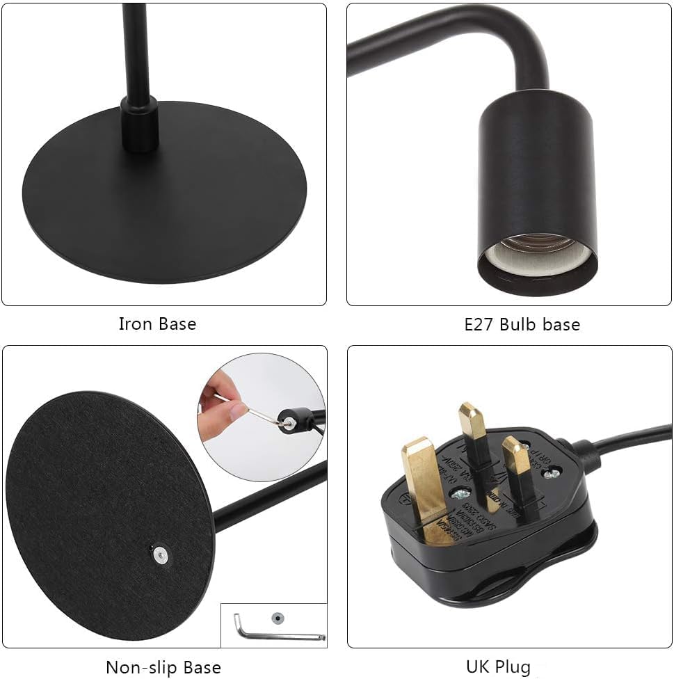 Industrial Bedside Lamps Set of 2 – Black Metal Desk Lamps