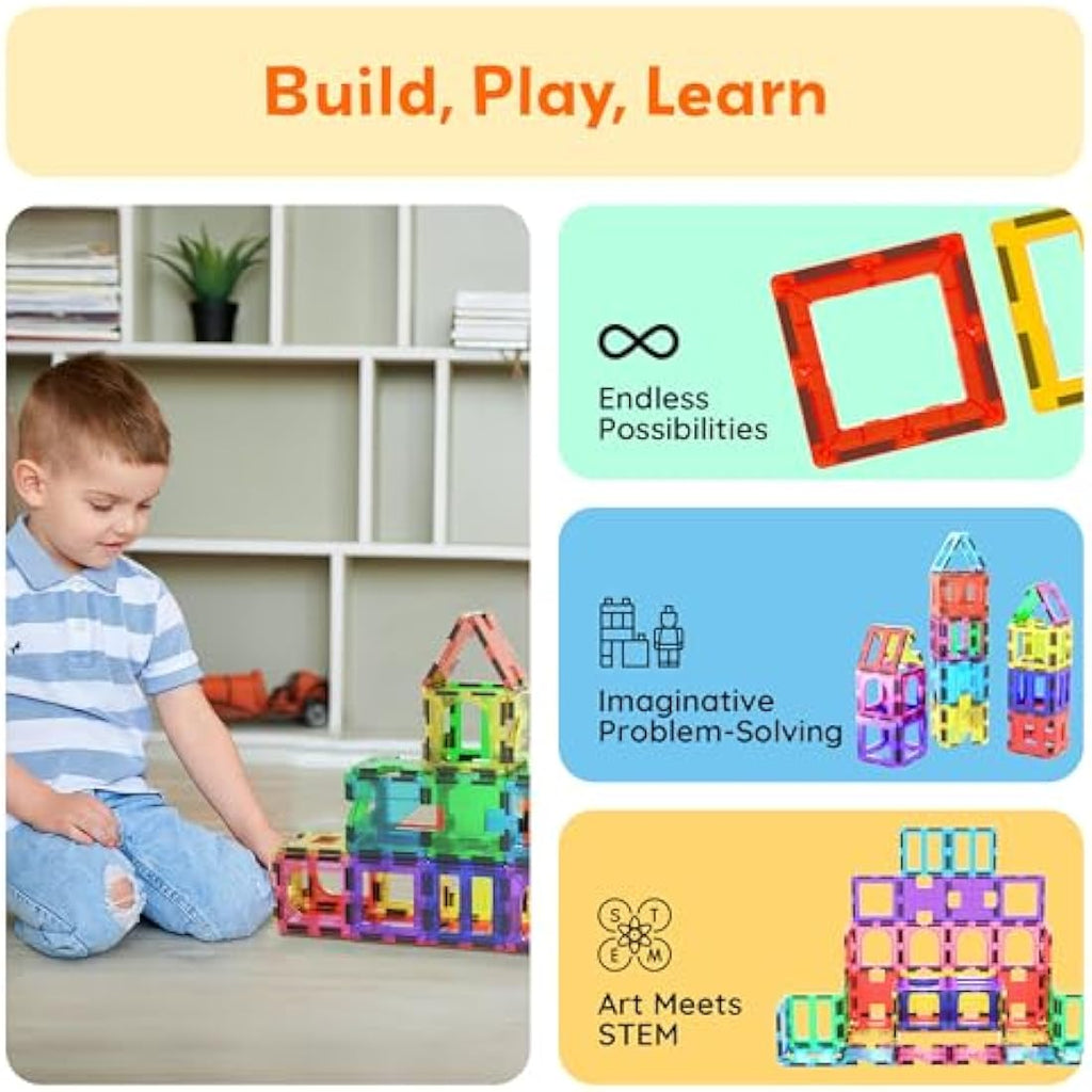 PicassoTiles 42-Piece Magnetic Building Tiles Set – STEM Educational Toy
