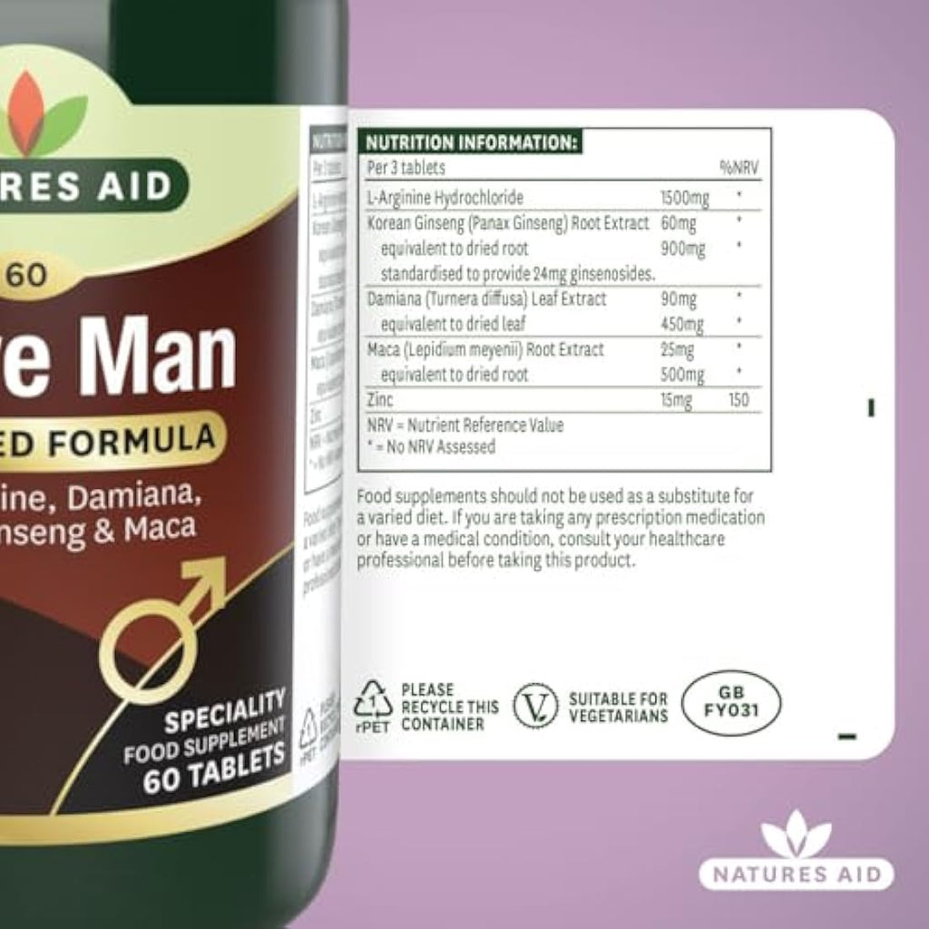Natures Aid Active Man Supplement – Zinc, Maca & Ginseng – 60 Tablets