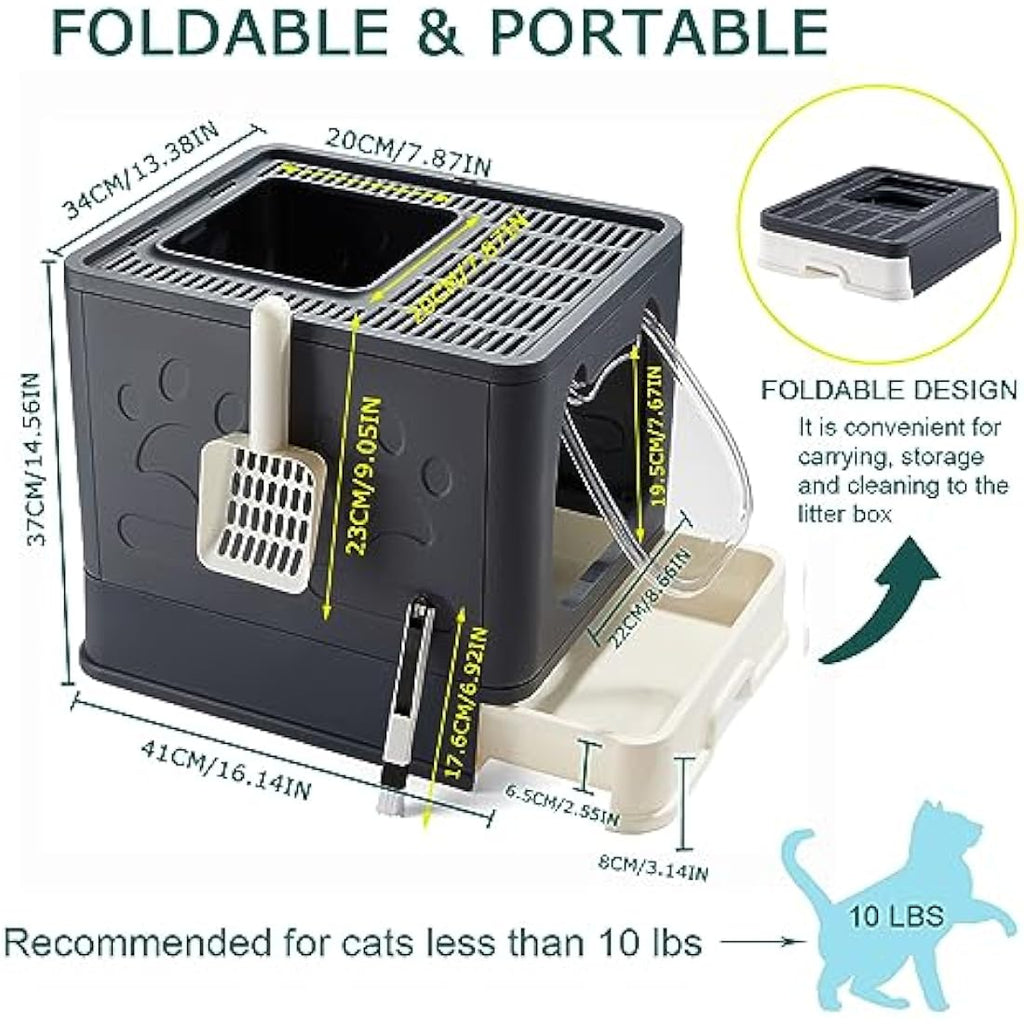 Pawsayes Foldable Cat Litter Box with Lid | Top Entry Tray for Kittens