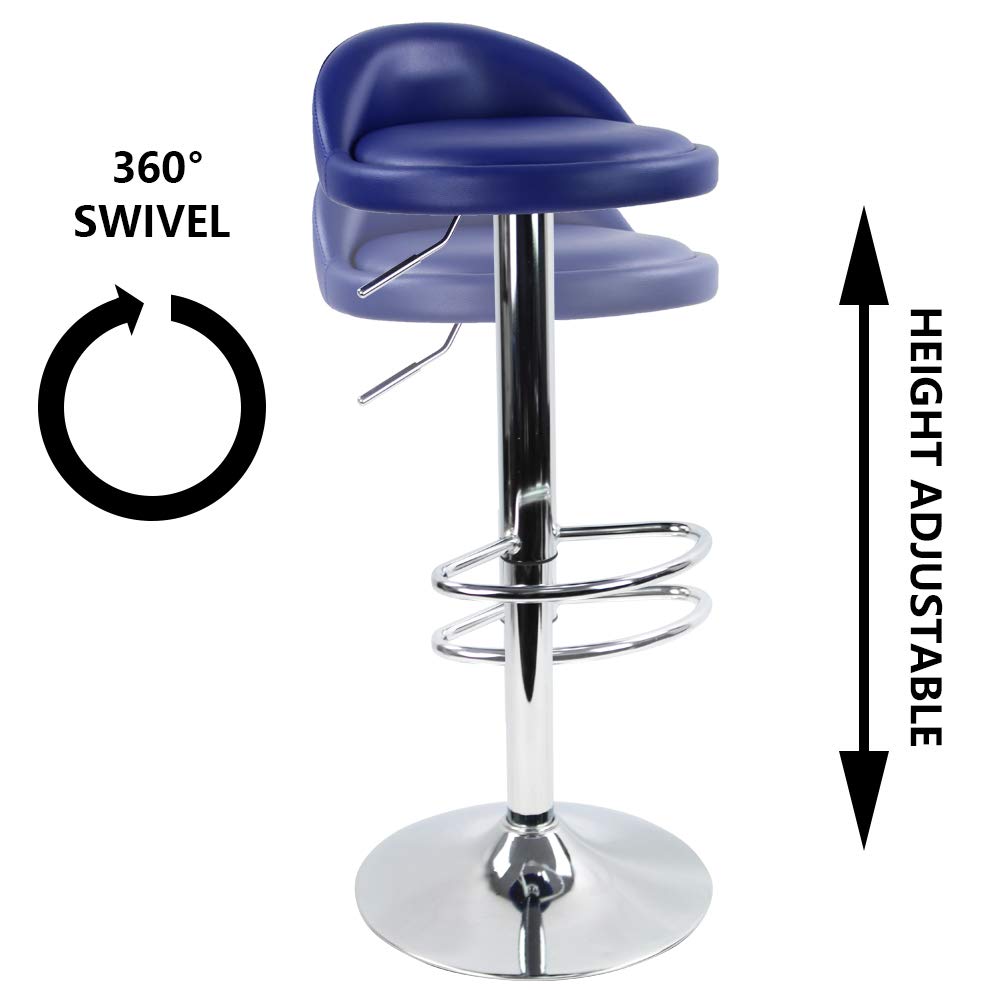 KKTONER PU Leather Swivel Bar Stool – Adjustable Height & Backrest, Blue