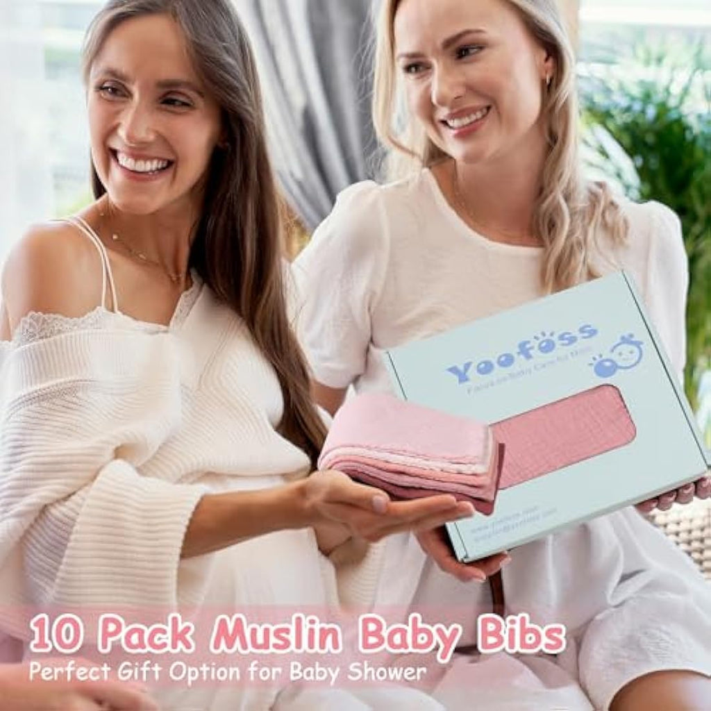 Yoofoss 10-Pack Muslin Cotton Baby Bandana Bibs | Soft Drool Bibs