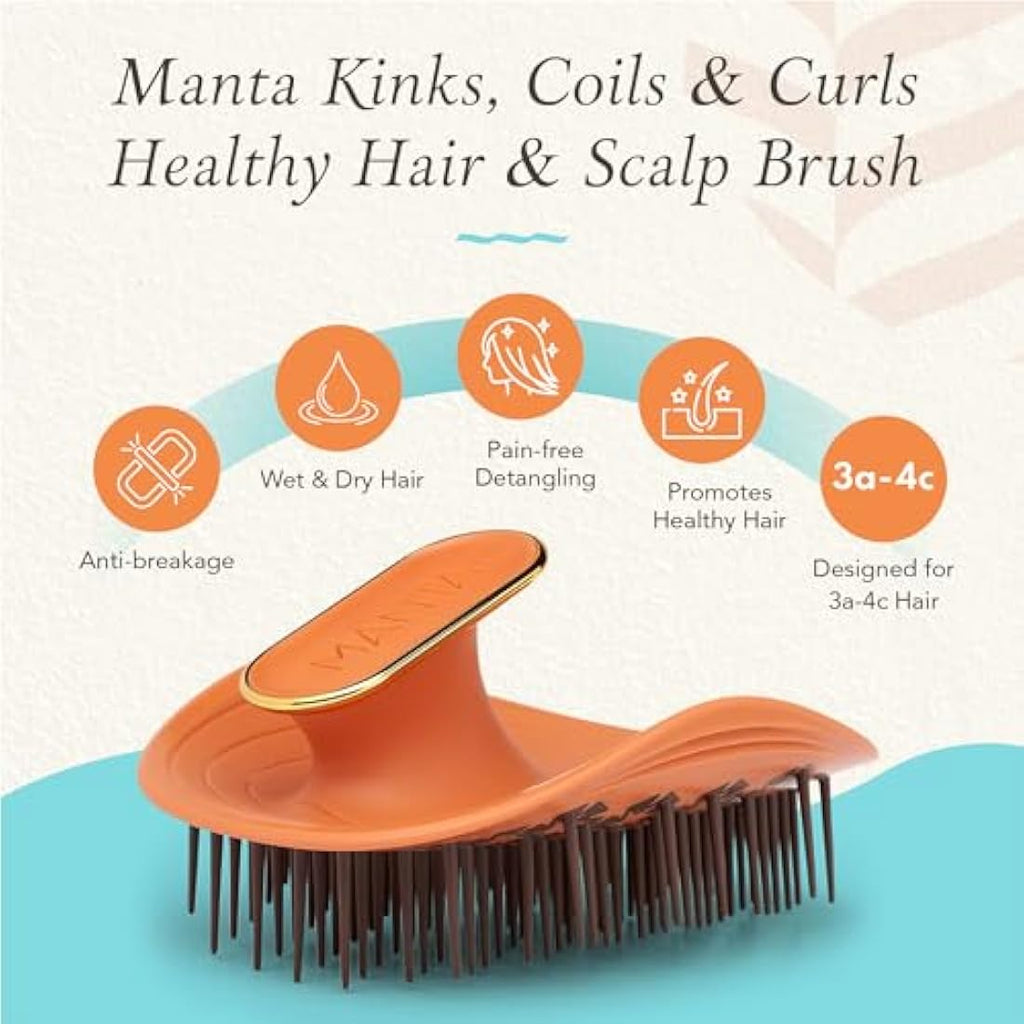 Manta Curls Anti-Breakage Detangling Brush for Curly & Afro Hair, Orange