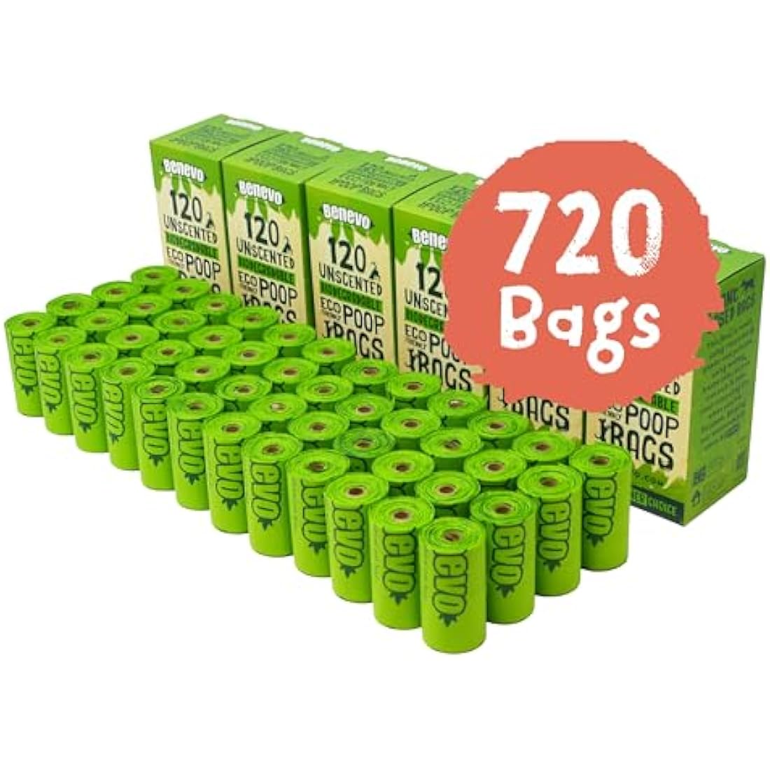 Benevo Compostable Dog Poop Bags – 720 Pack Biodegradable Cornstarch