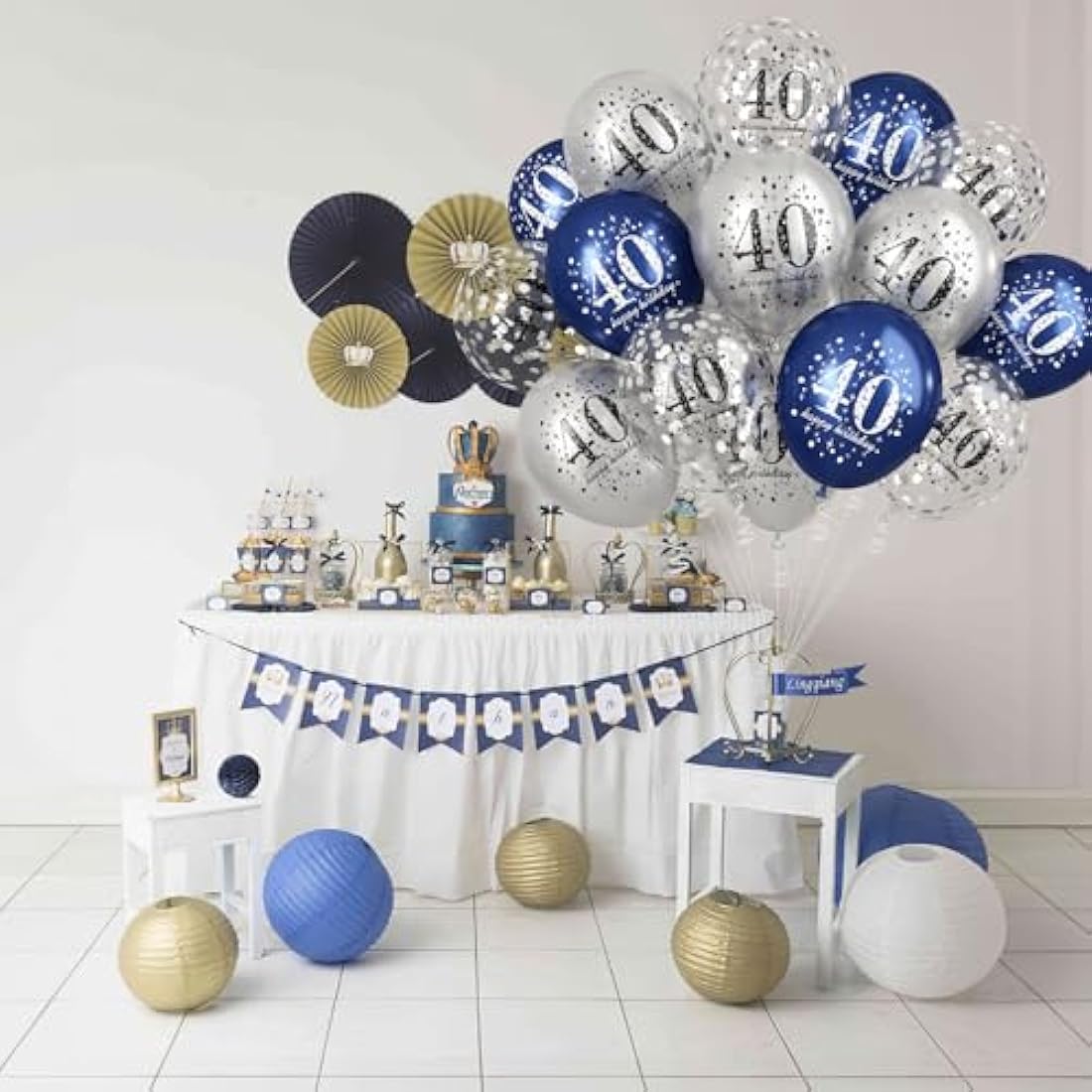 Jolof Store 40th Birthday Balloons - 15pc Navy Blue & Silver Latex Decor