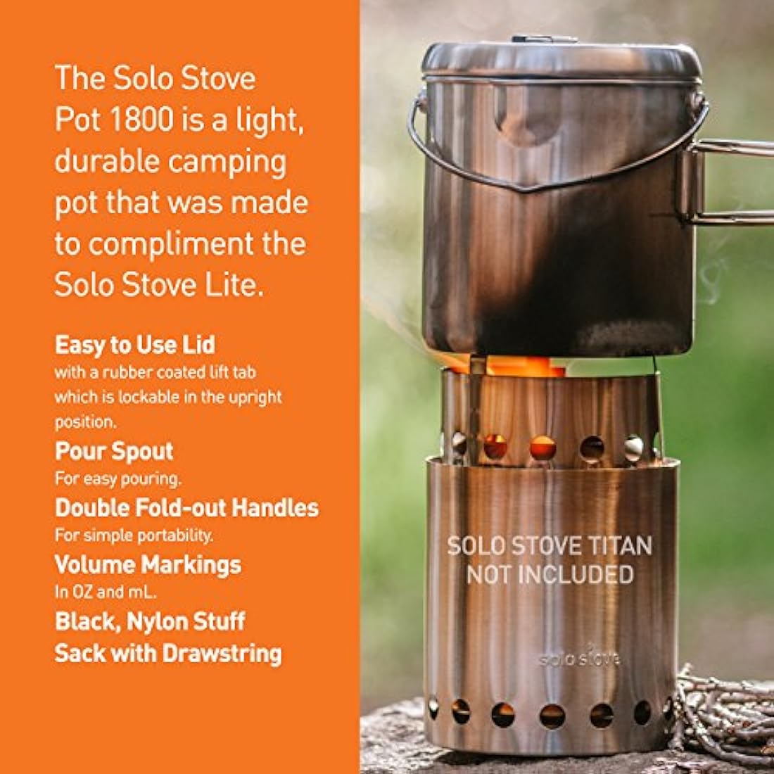 Solo Stove Pot – 1800ml Stainless Steel Backpacking Cooking Pot