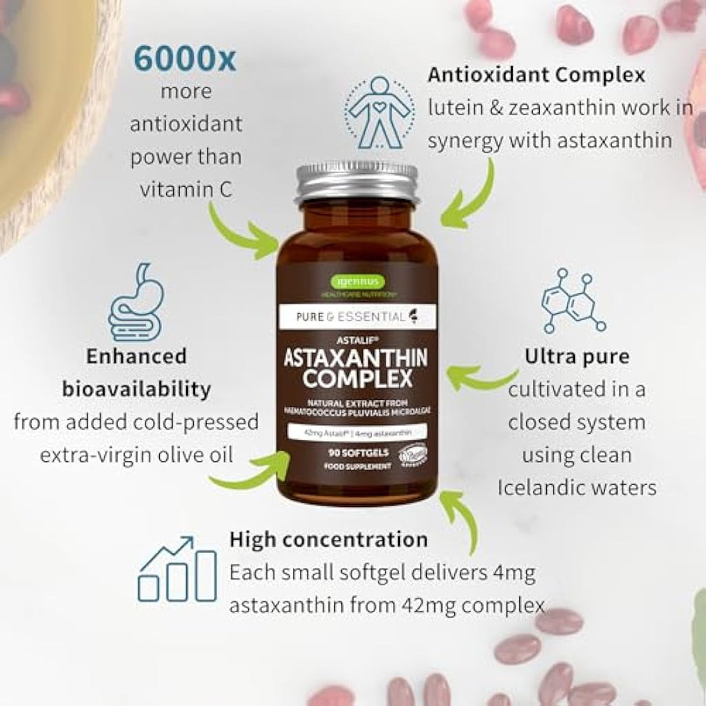 Igennus Astaxanthin Complex 4mg - 90 Vegan Softgels Microalgae Oil