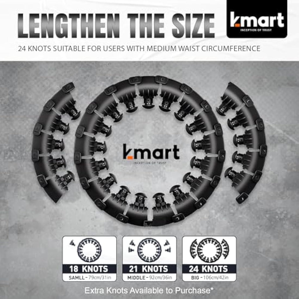 K-MART Smart Weighted Hula Hoop – 24 Detachable Knots for Fitness